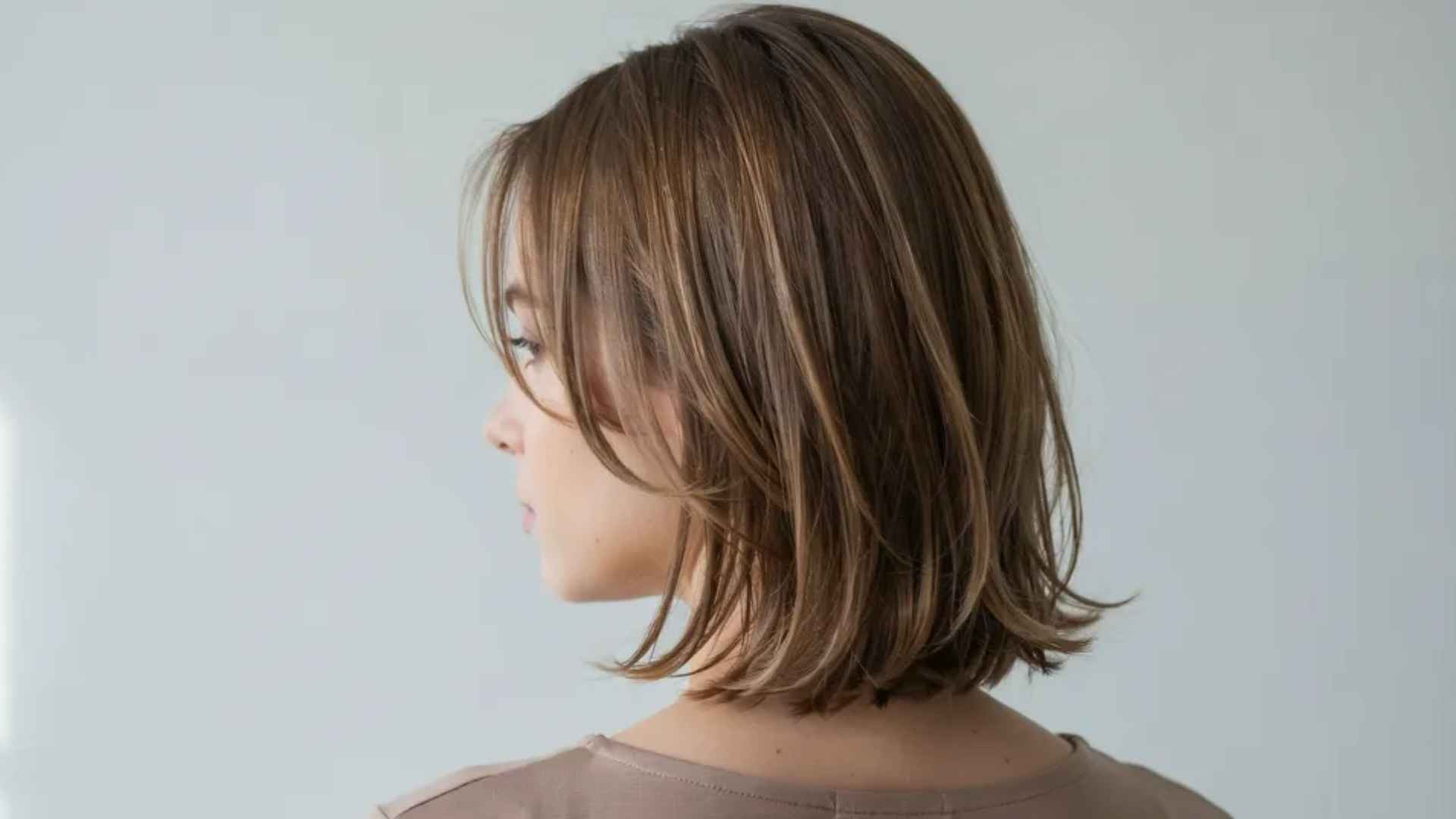 Woman with an A-line layered bob featuring a shorter back and longer front sections.