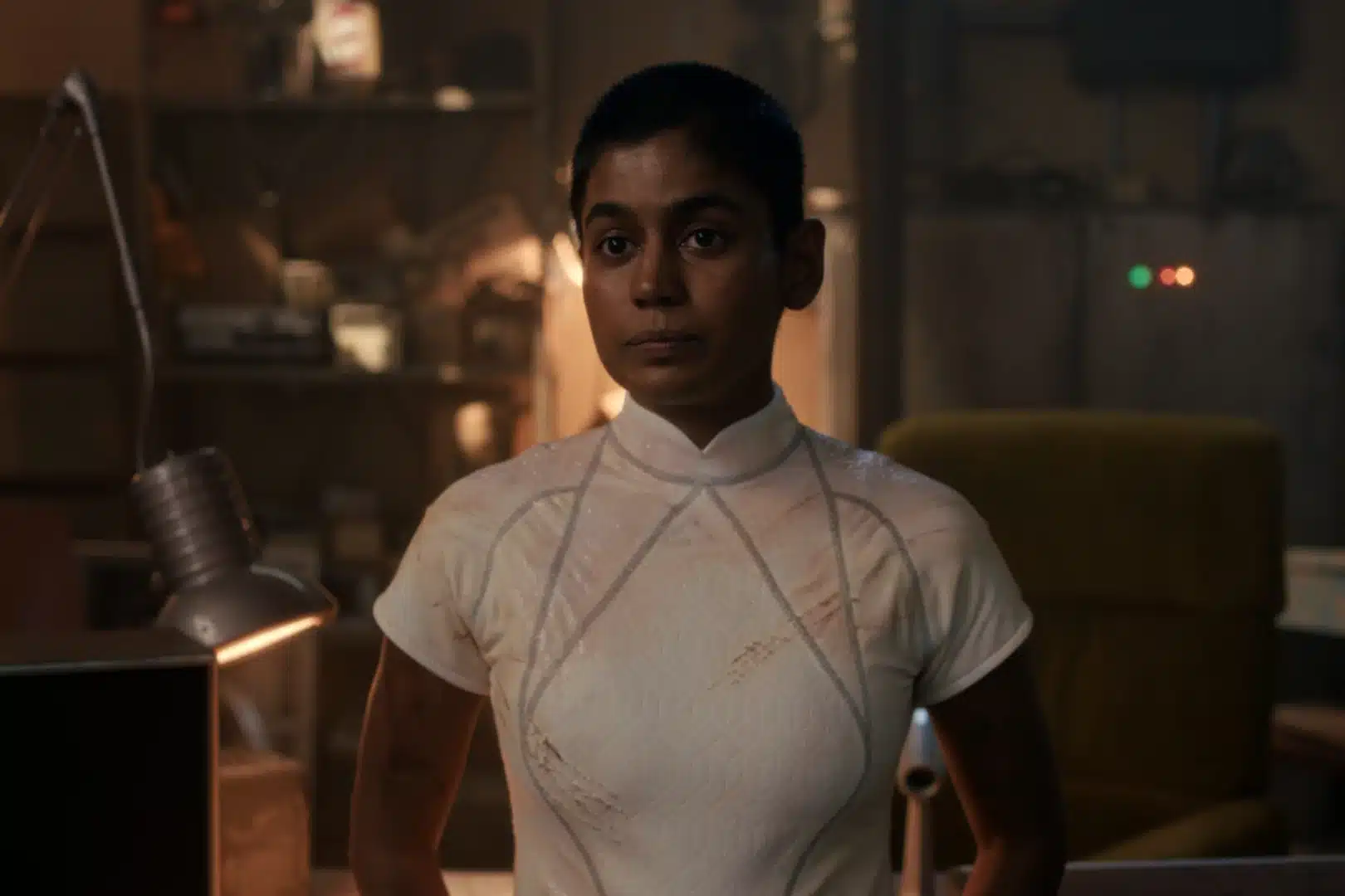Kali/008 in Stranger Things Finale, in a white suit