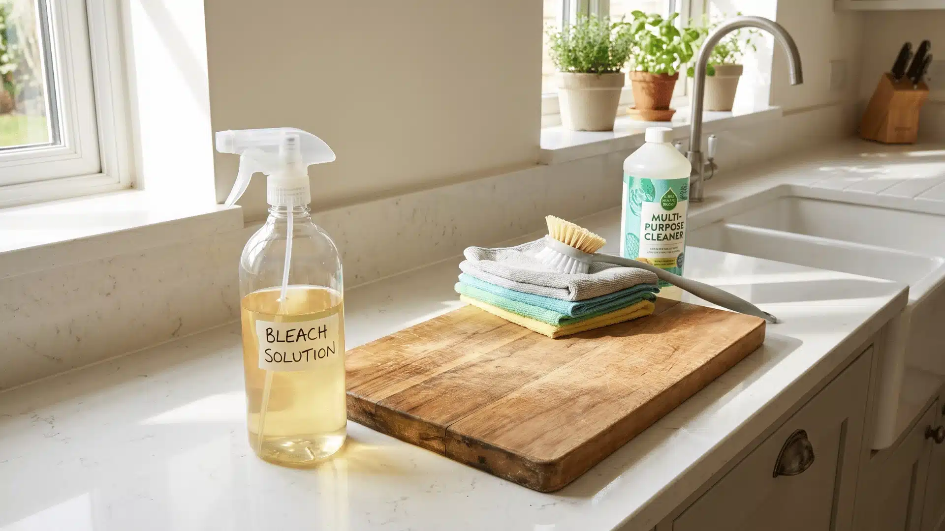 Bleach solution spray used for heavy-duty household disinfection.