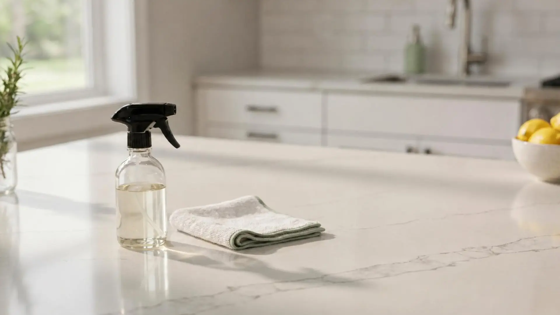 Vinegar spray bottle on kitchen counter, a natural way to answer does vinegar kill ants naturally