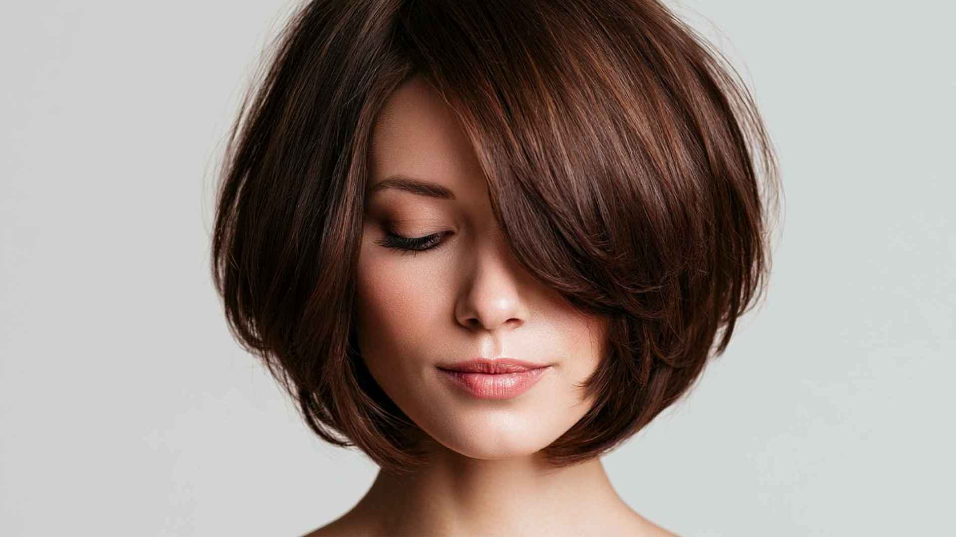 Woman with a chin-length layered bob featuring light layers and a defined jaw-length shape.