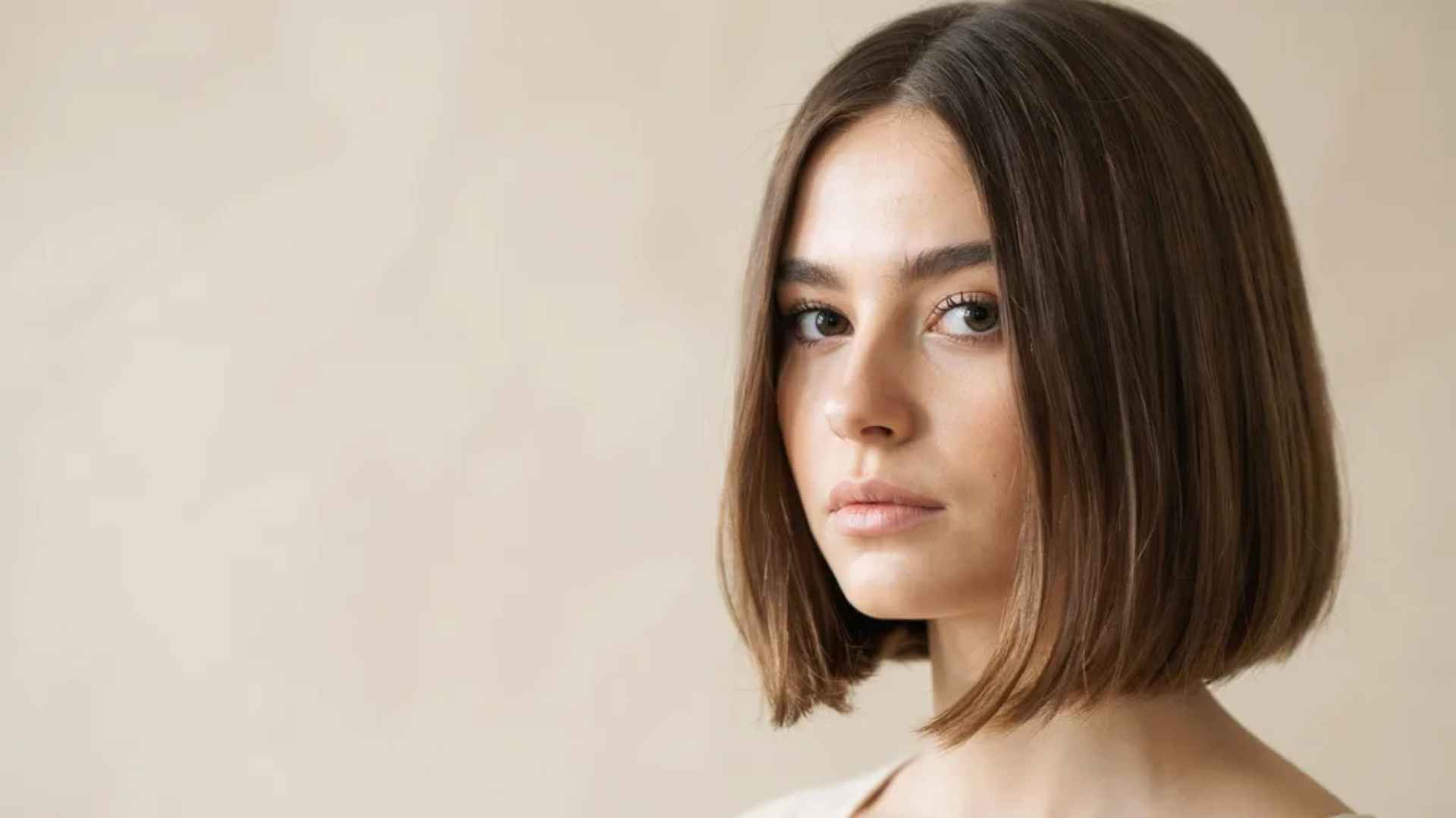 Close-up of a classic blunt layered bob with soft face-framing layers around the cheeks and jaw.