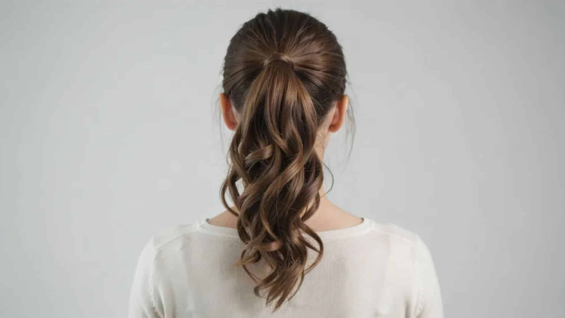 High ponytail with voluminous spiral curls cascading down