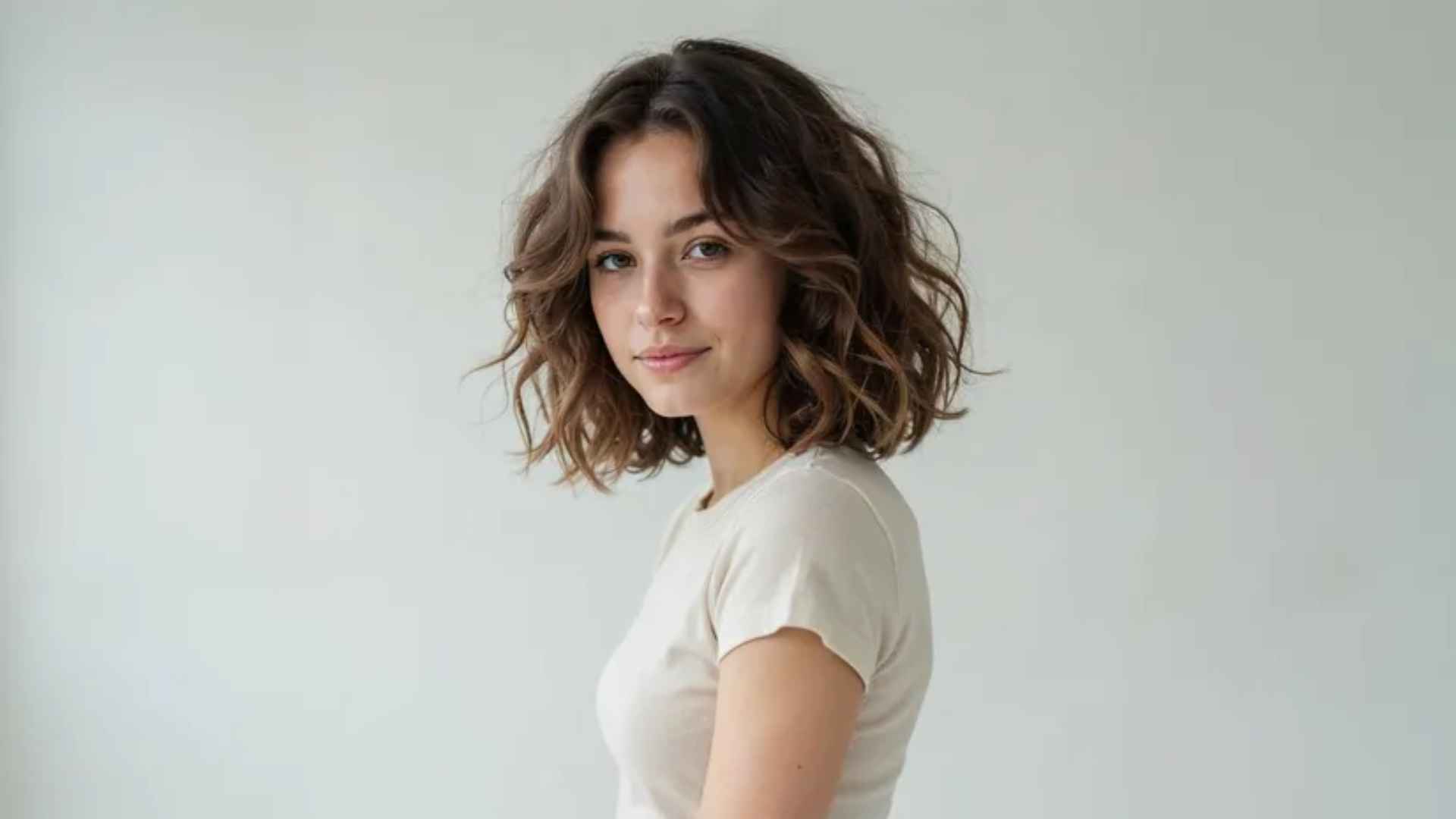 Woman with a curly layered bob featuring defined curls and natural volume.