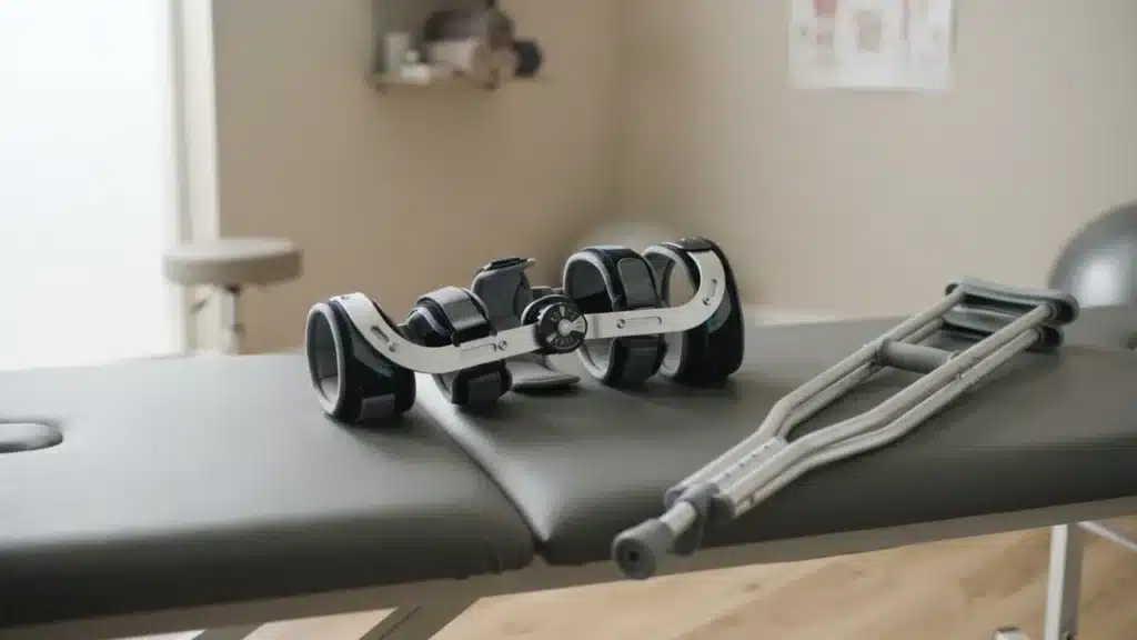 hinged-knee-brace-and-crutches