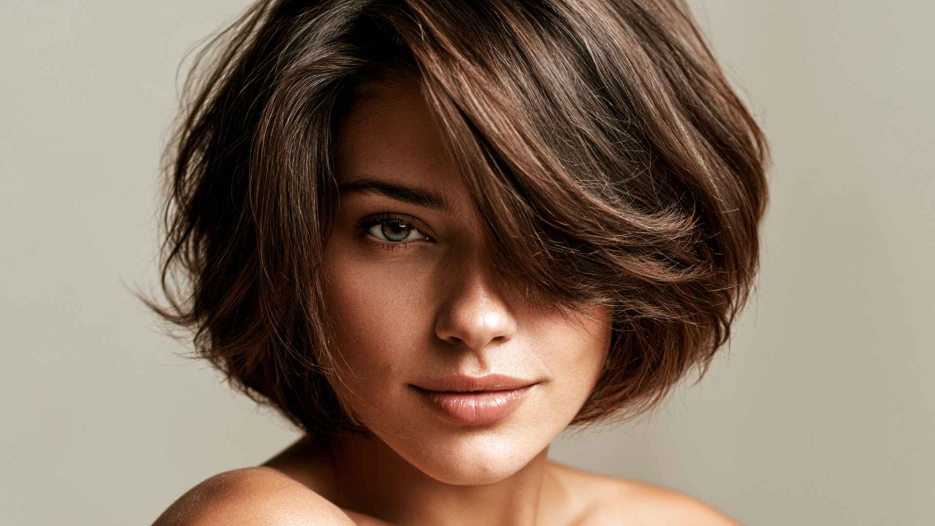 Woman with an inverted layered bob featuring a voluminous crown and longer front layers.
