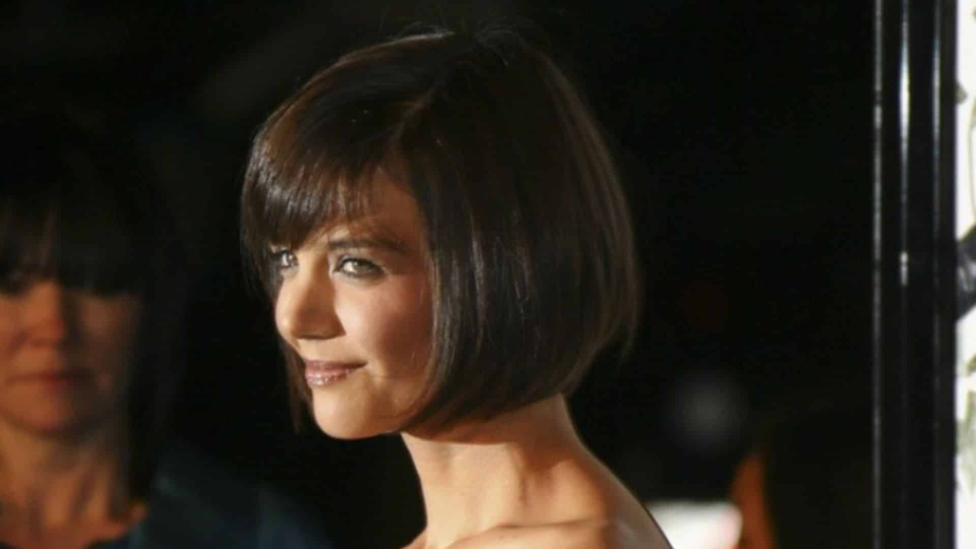 Katie Holmes with a sleek chin-length bob and side-swept bangs