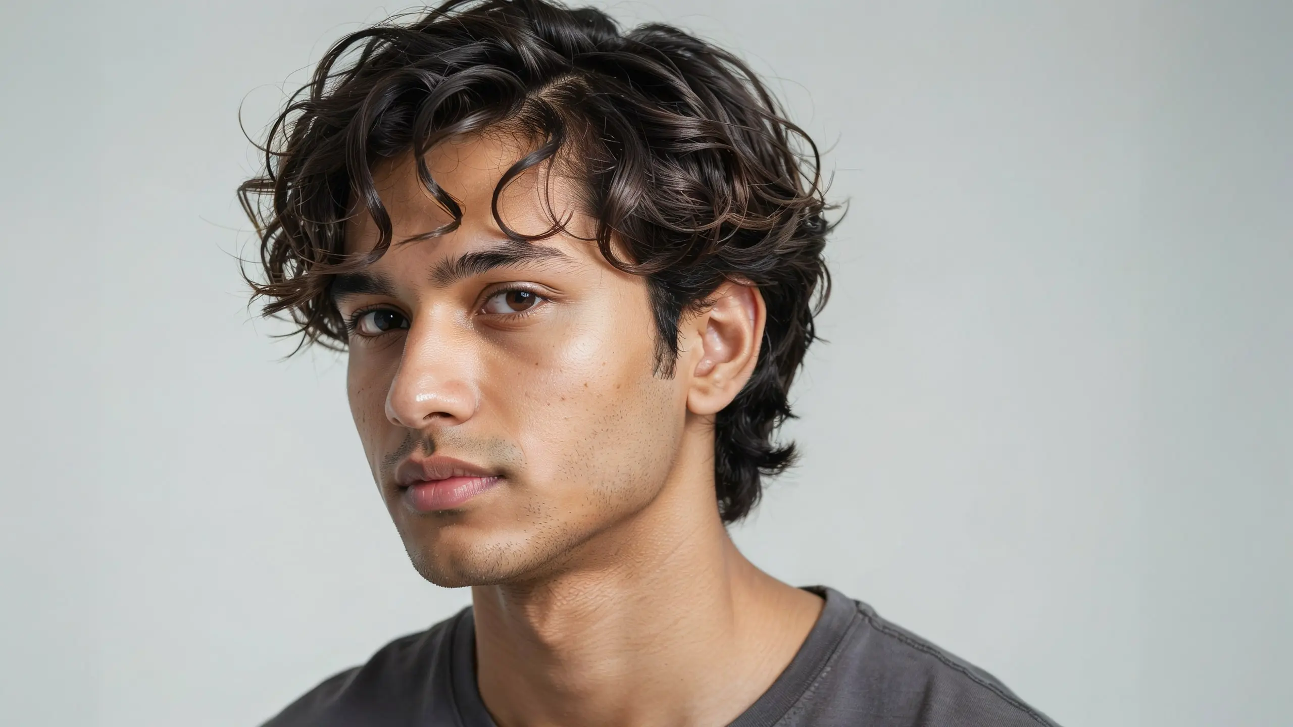 Man with a Korean spiral perm featuring defined curls, layered texture, and a stylish voluminous finish.