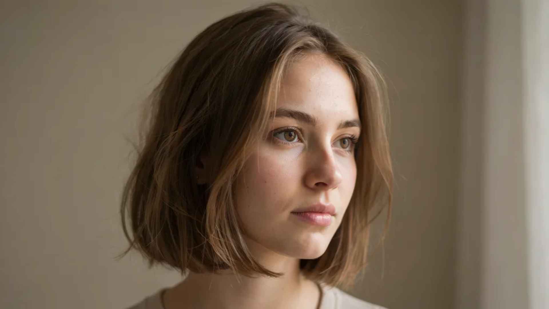 Woman with layered bob for fine hair featuring subtle layers and blunt ends creating fuller lightweight appearance