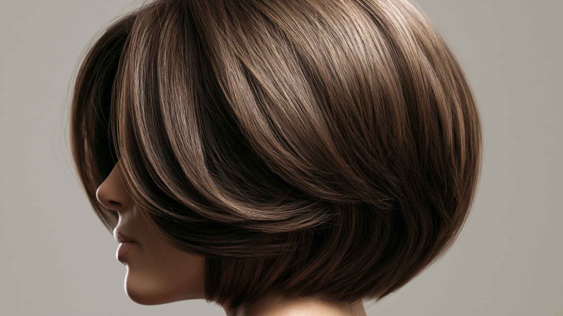 Woman with professional layered bob featuring sleek blended layers and polished finish suitable for office setting style