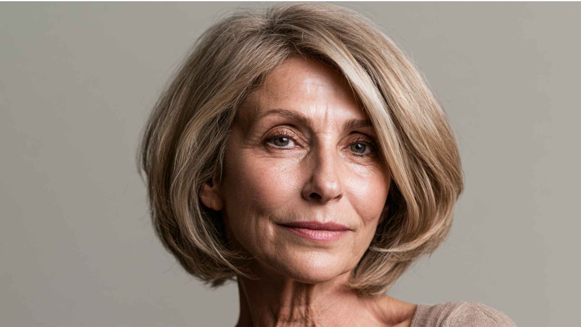 Mature woman with soft layered bob featuring gentle face framing layers and natural volume enhancing modern look