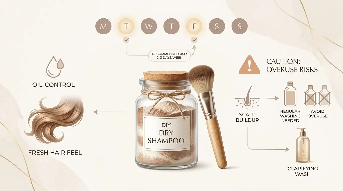 recommended weekly use of homemade dry shampoo and signs of overuse