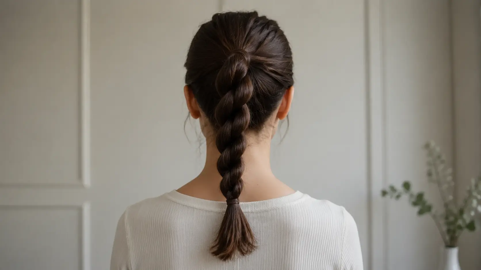 Rope twist ponytail hairstyle viewed from the back with a sleek twisted braid and natural hair texture.