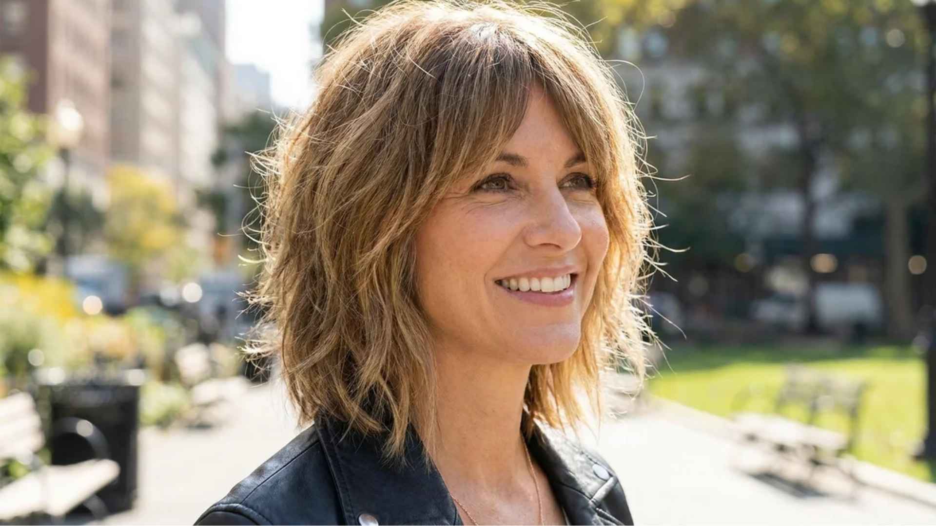 Woman with a shaggy layered bob featuring tousled textured layers and natural volume.