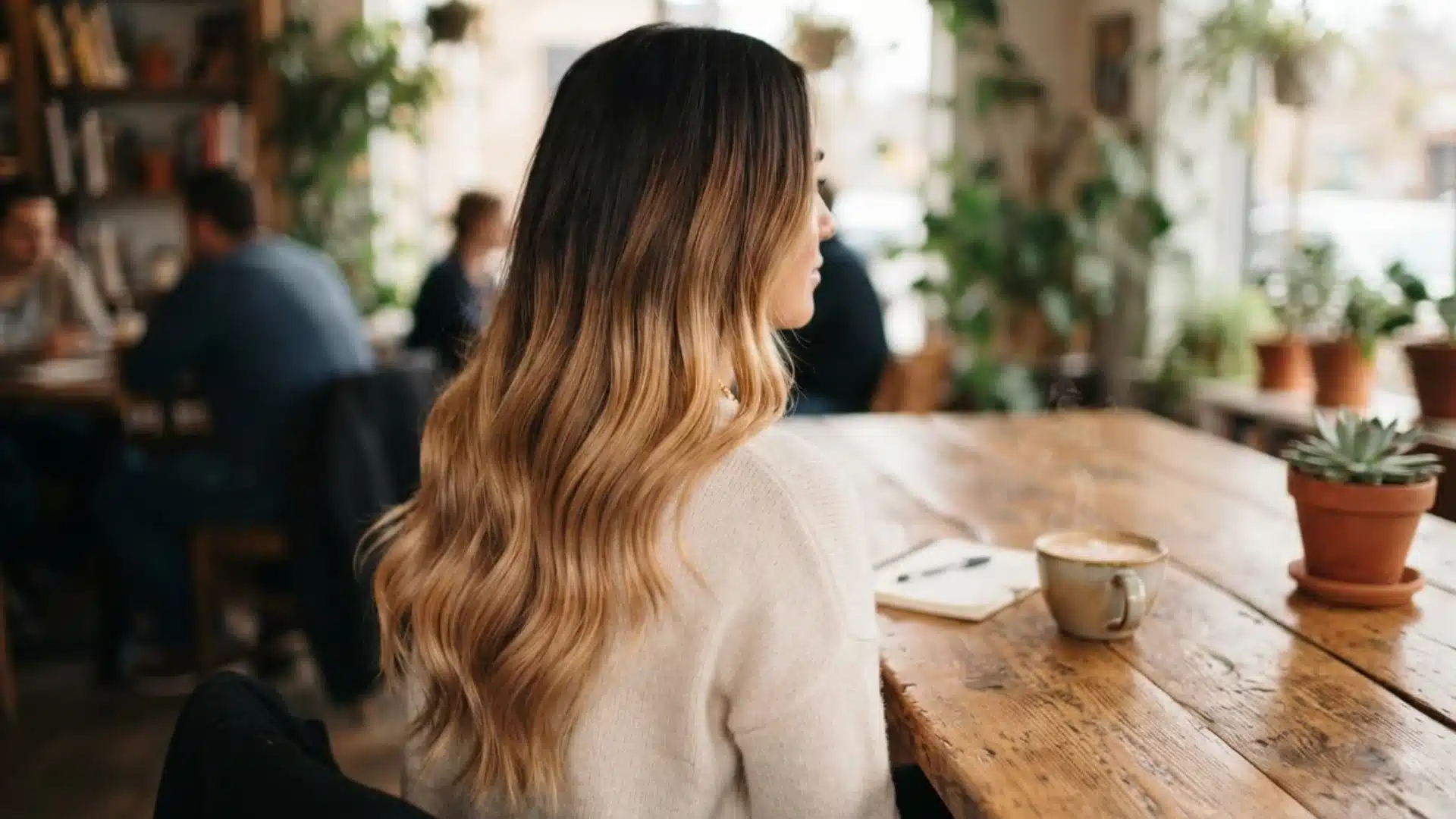 dark brown root transitioning into lighter ombre ends