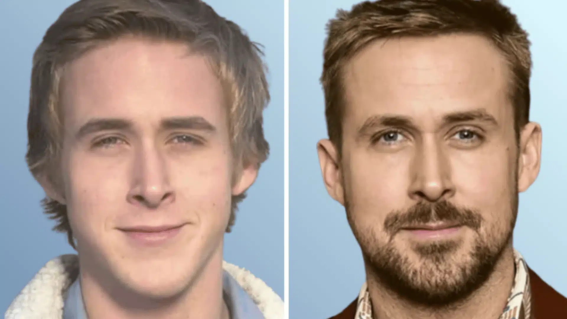Side-by-side portraits showing facial appearance changes over time