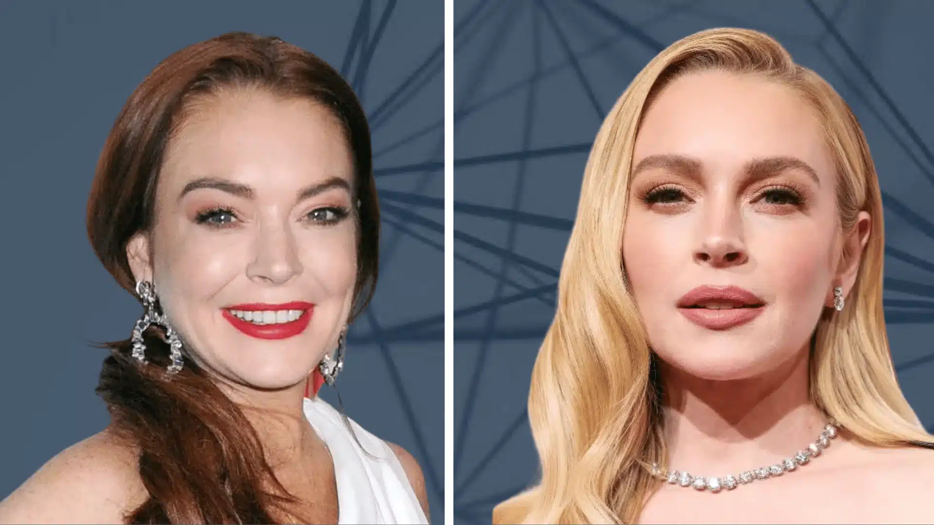 Before and after comparison of Lindsay Lohan’s facial appearance at different events, featured in a discussion about possible facelift changes.