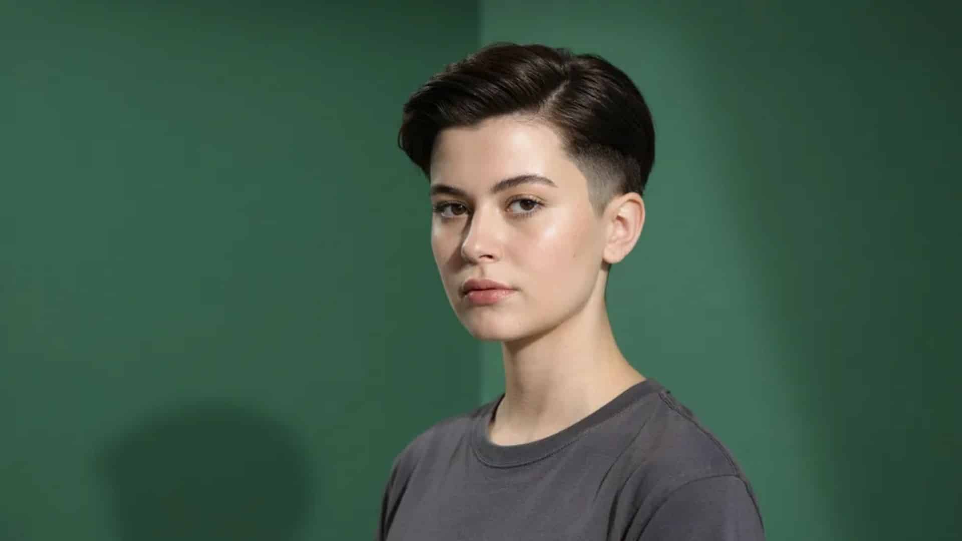 Two block cut with sleek swept-back top and closely tapered sides.