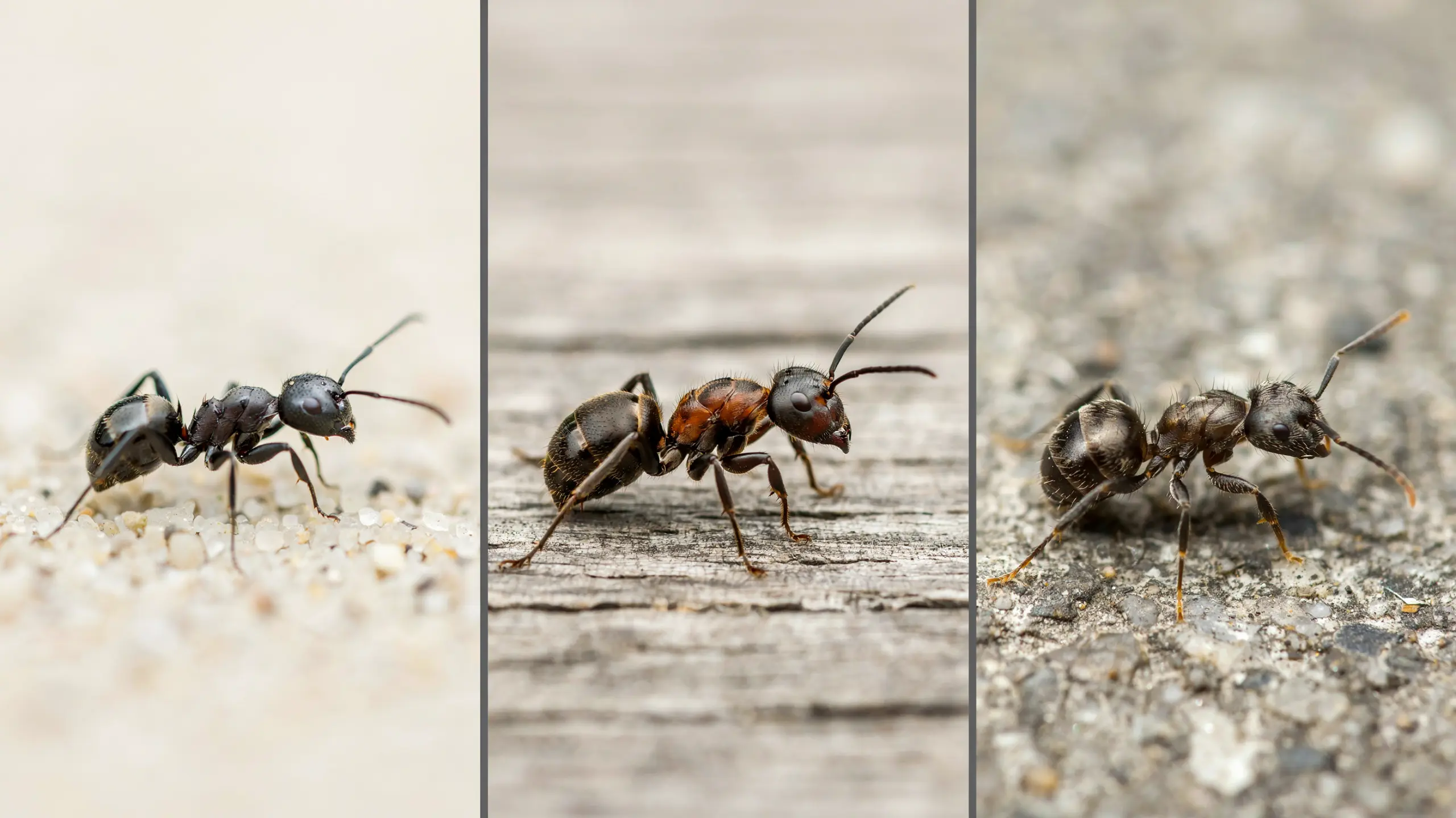 Close-up of sugar, carpenter, and pavement ants, helpful before deciding how to get rid of ants in house