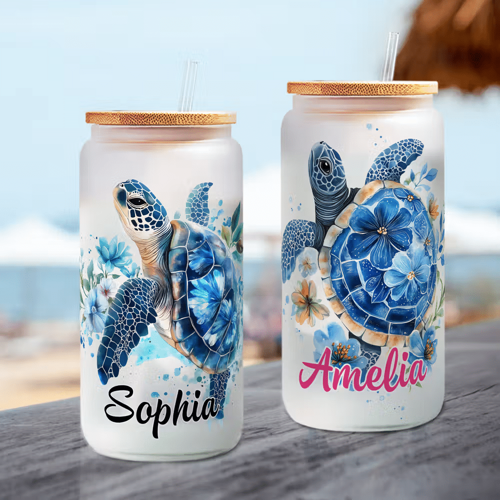 10. Sea Turtle Name 20 oz Frosted Can Glass Tumbler