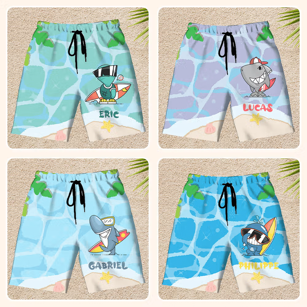 11. Marine Animal Drawstring Beach Pants with Name