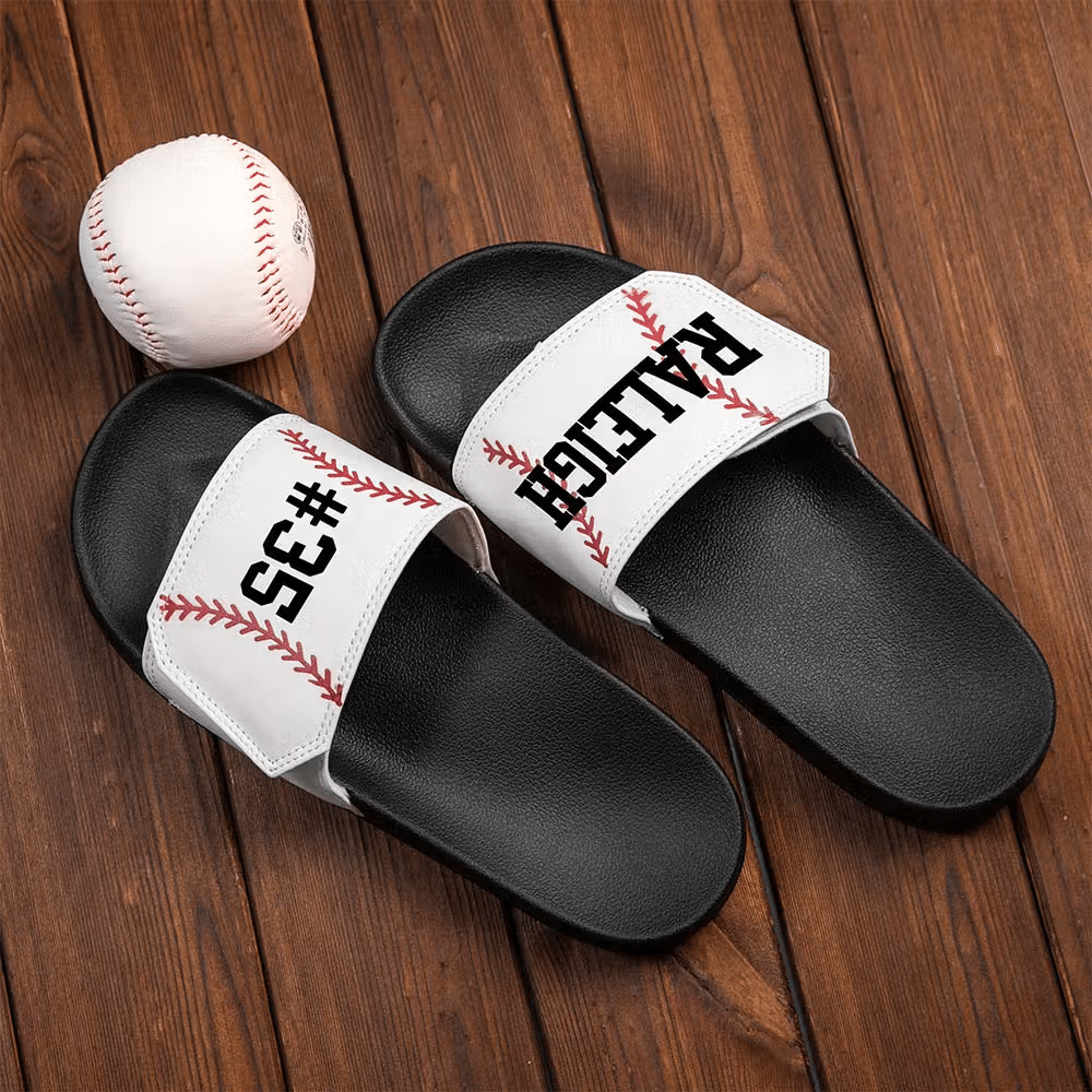 5. Personalized Name & Number Ball Sports Slides Sandals