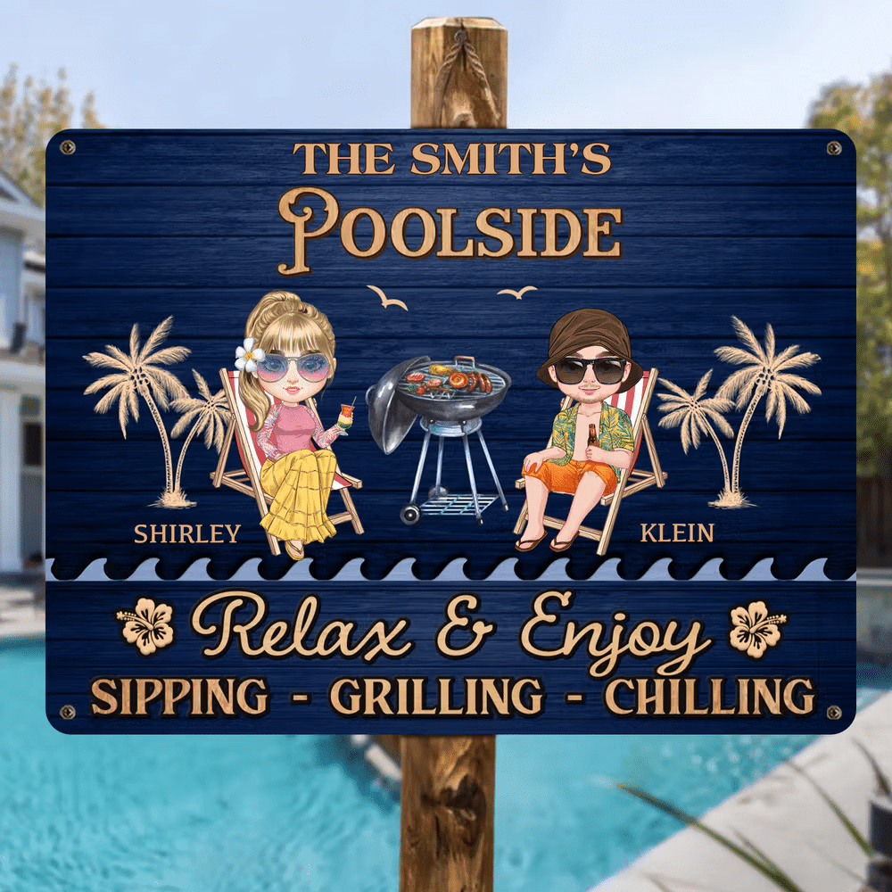 7. Horizontal Metal Sign with Text and Name