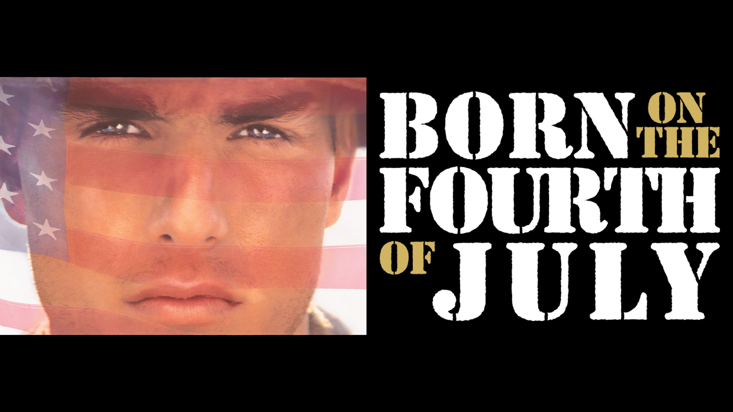 Close-up face with American flag overlay beside