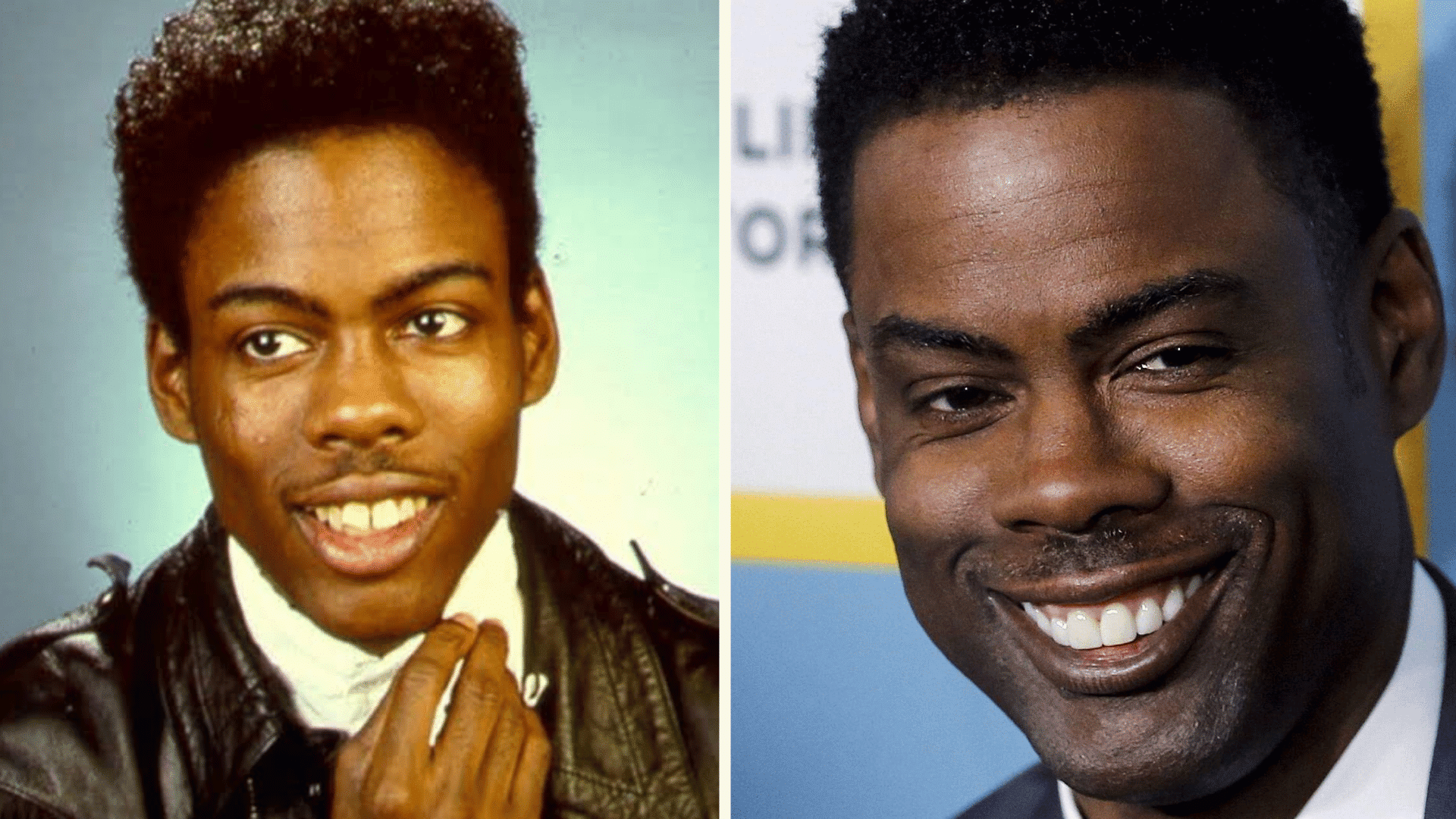 Chris Rock before and after dental appearance comparison showing changes in his smile and teeth.