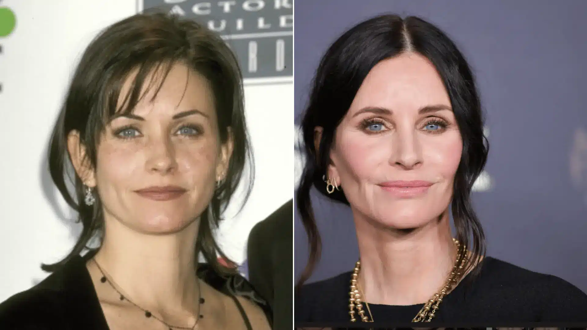 Courteney Cox at a public event, featured in a discussion of her decision to have facial fillers dissolved.