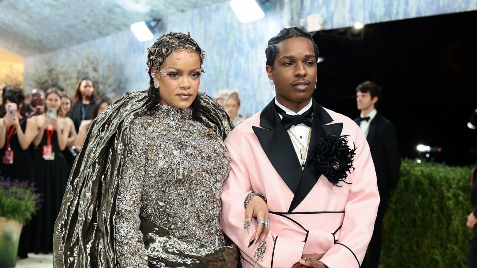 Rihanna with her husband Asap Rocky at the Met Gala 2026 red carpet