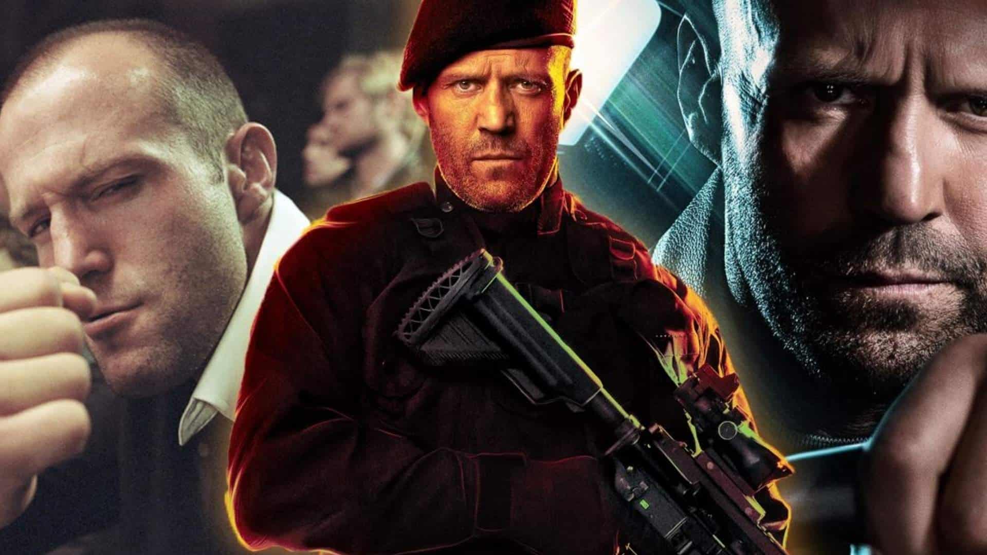 Jason Statham appears in three action film scenes, including a close up portrait and a tactical role carrying a rifle