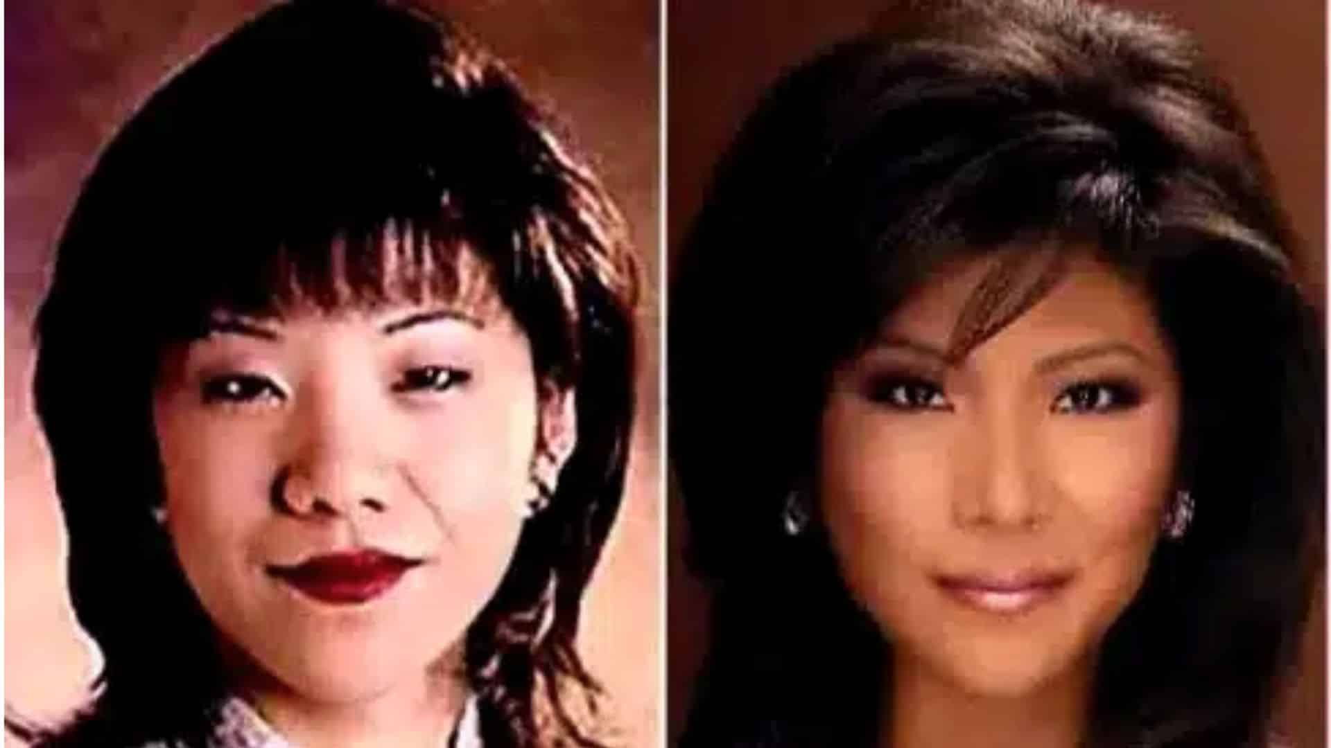 Julie Chen eyelid surgery before and after showing change in upper eyelid shape and eye appearance