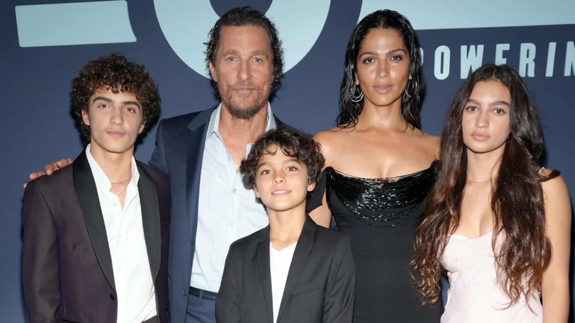 Matthew McConaughey with wife Camila Alves and their children Levi, Vida, and Livingston at a Gala, Apr. 25, 2024, in Austin, Texas.