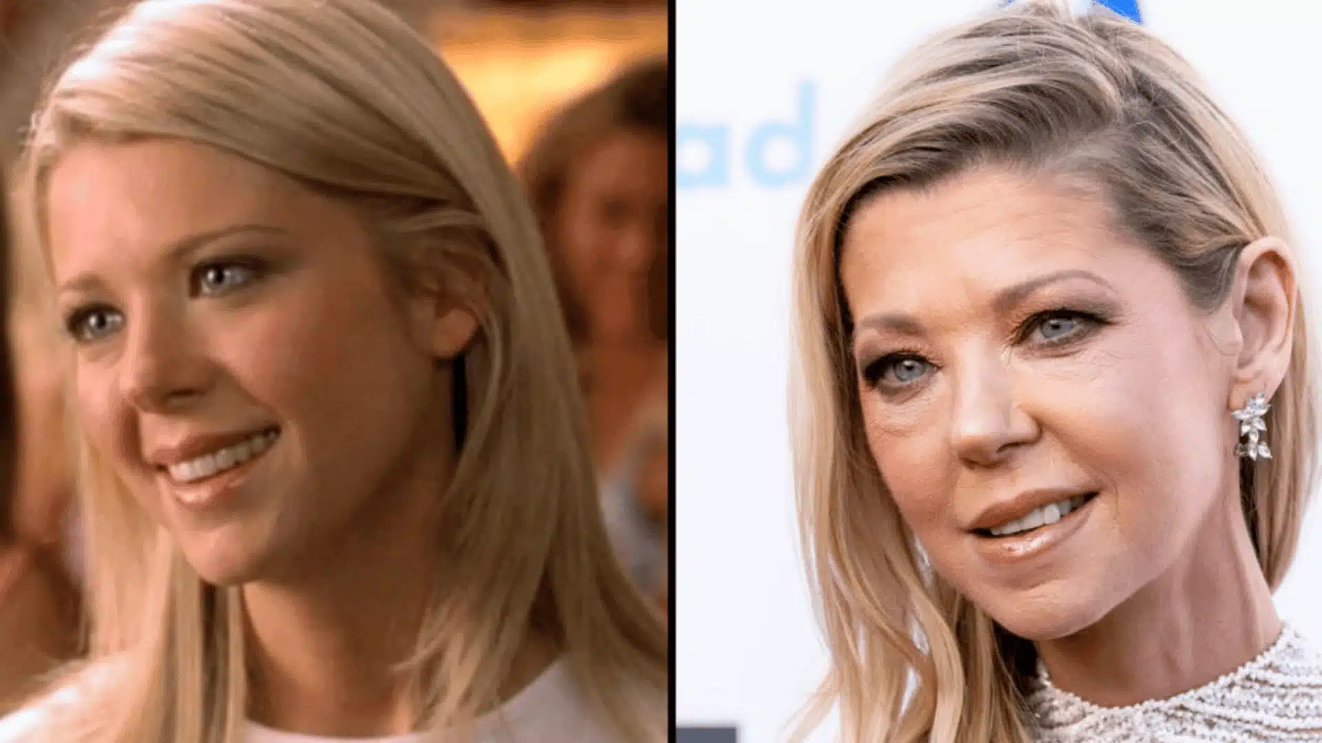 Tara Reid before-and-after face comparison, showing her appearance in two different time periods.
