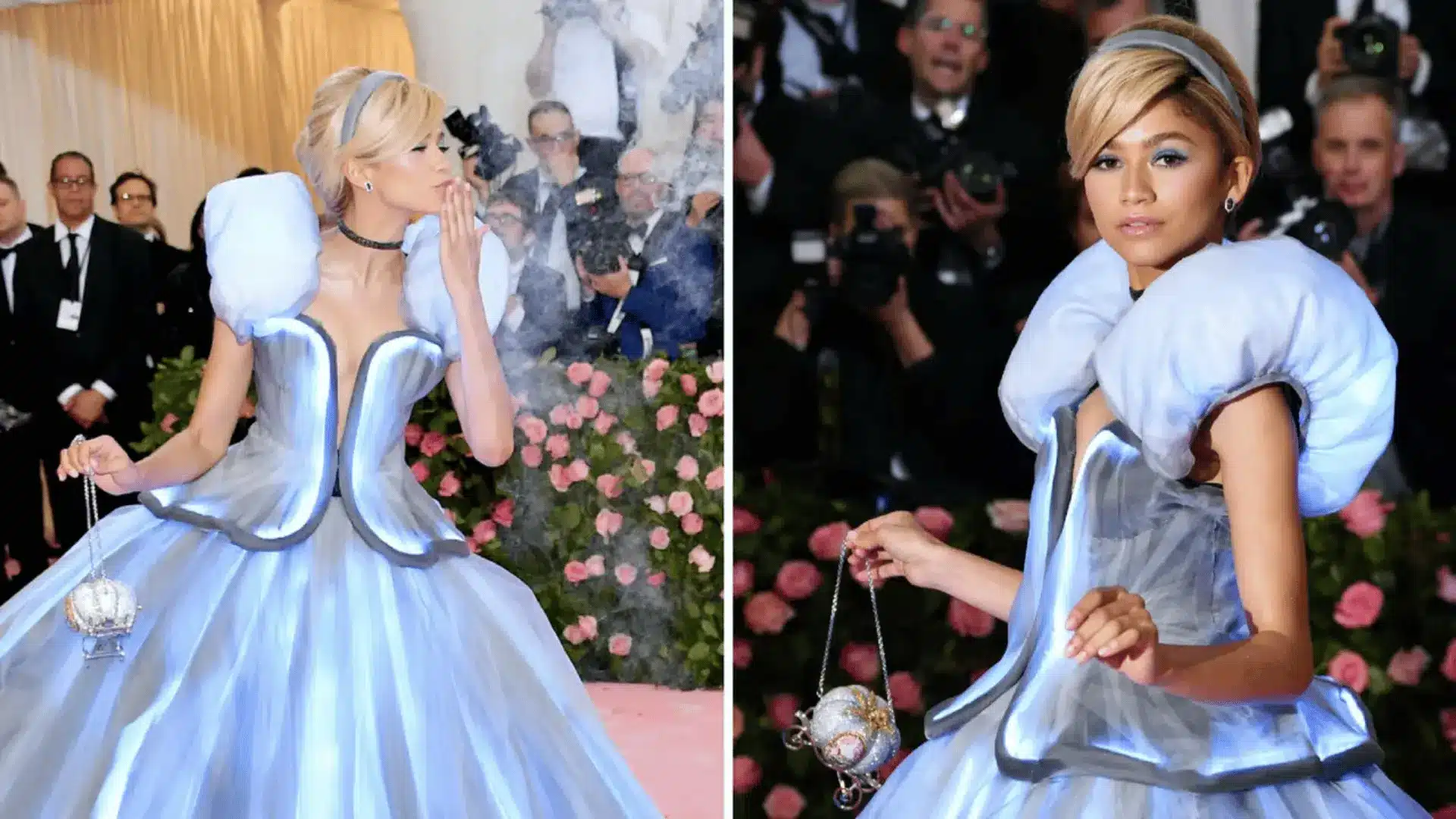 Zendaya wearing a light-up Cinderella gown by Tommy Hilfiger at the 2019 Met Gala.