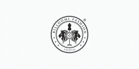 Circular black and white logo featuring two stylized lions and a sewing machine motif