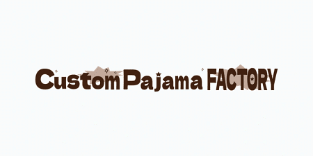 Custom Pajama Factory logo with playful brown typography on white background