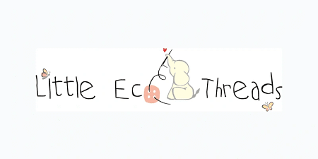 Playful embroidery logo with bear sewing heart and butterflies on white background