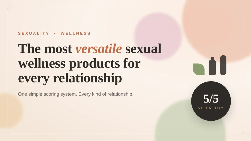 Abstract design featuring text on versatility in sexual wellness products with muted color circles