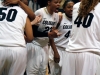 The Buff's huddle shortly in the middle of the court after defeating Louisville 70-66 Friday night. (Amy Leder/CU Independent)