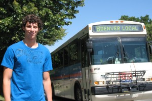zackfull A Bus en route to Denver passes CU journalism sophomore Zack Shapiro. Shaprio created an iPhone application for bus schedules. (CU Independent/ Danielle Alberti)